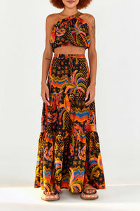 Jupe longue Macaw Island en lin - Multicolore
