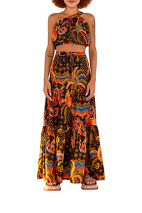 Jupe longue Macaw Island en lin - Multicolore