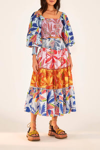 Blouse courte Color Birds en coton - Multicolore