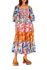 Blouse courte Color Birds en coton - Multicolore