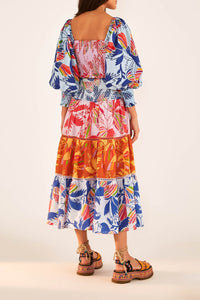 Blouse courte Color Birds en coton - Multicolore