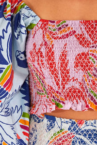 Blouse courte Color Birds en coton - Multicolore