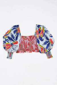 Blouse courte Color Birds en coton - Multicolore