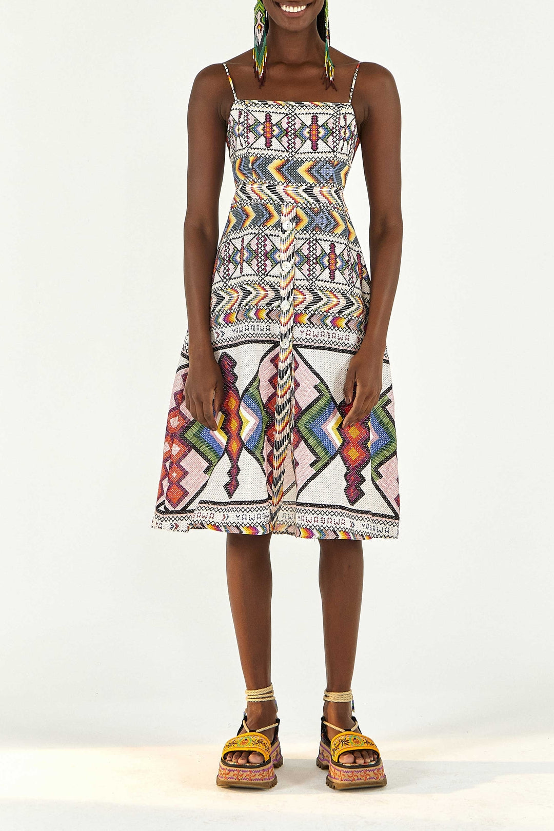Robe midi Amulette en lin - Multicolore
