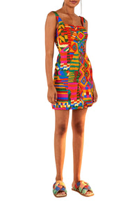 Robe courte Patchs d'été en lin - Multicolore