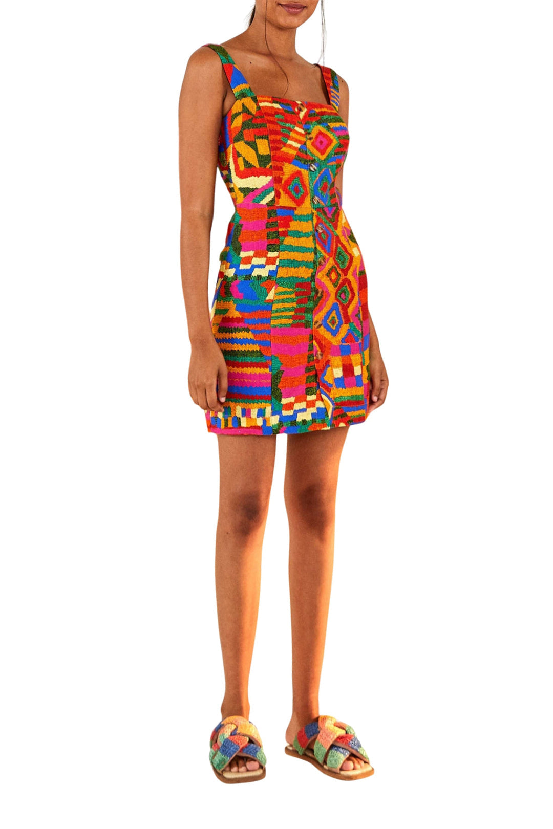 Robe courte Patchs d'été en lin - Multicolore
