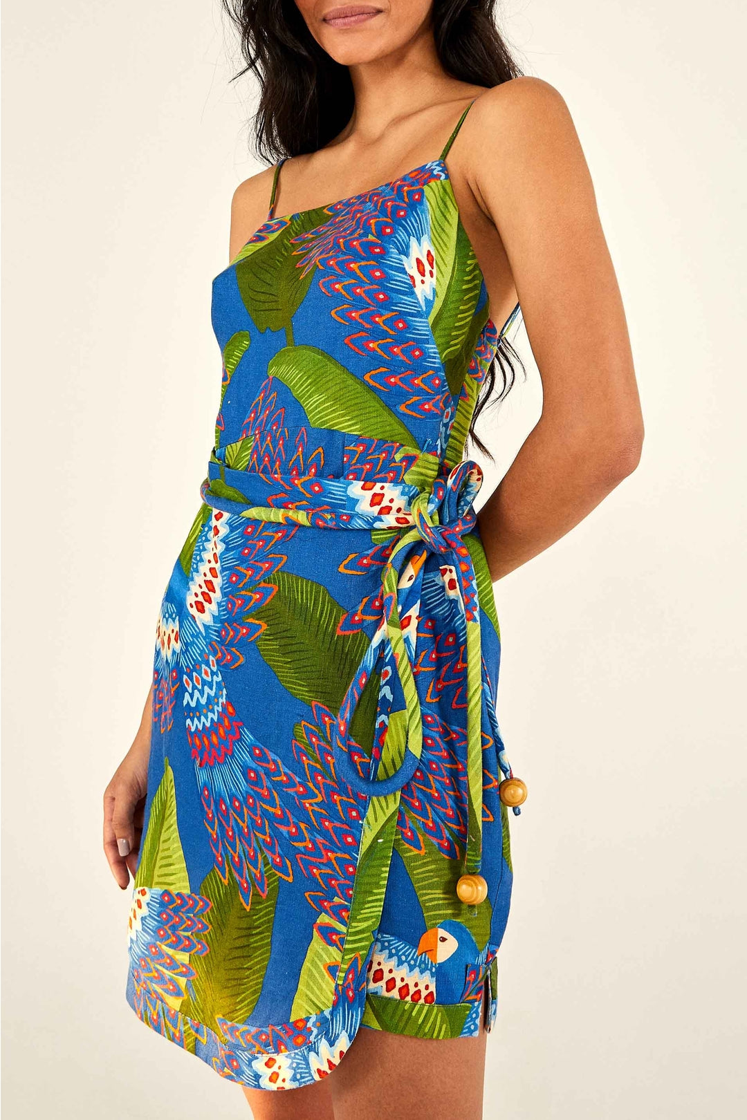 Robe courte Macaw en lin - Bleu