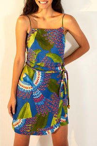 Robe courte Macaw en lin - Bleu