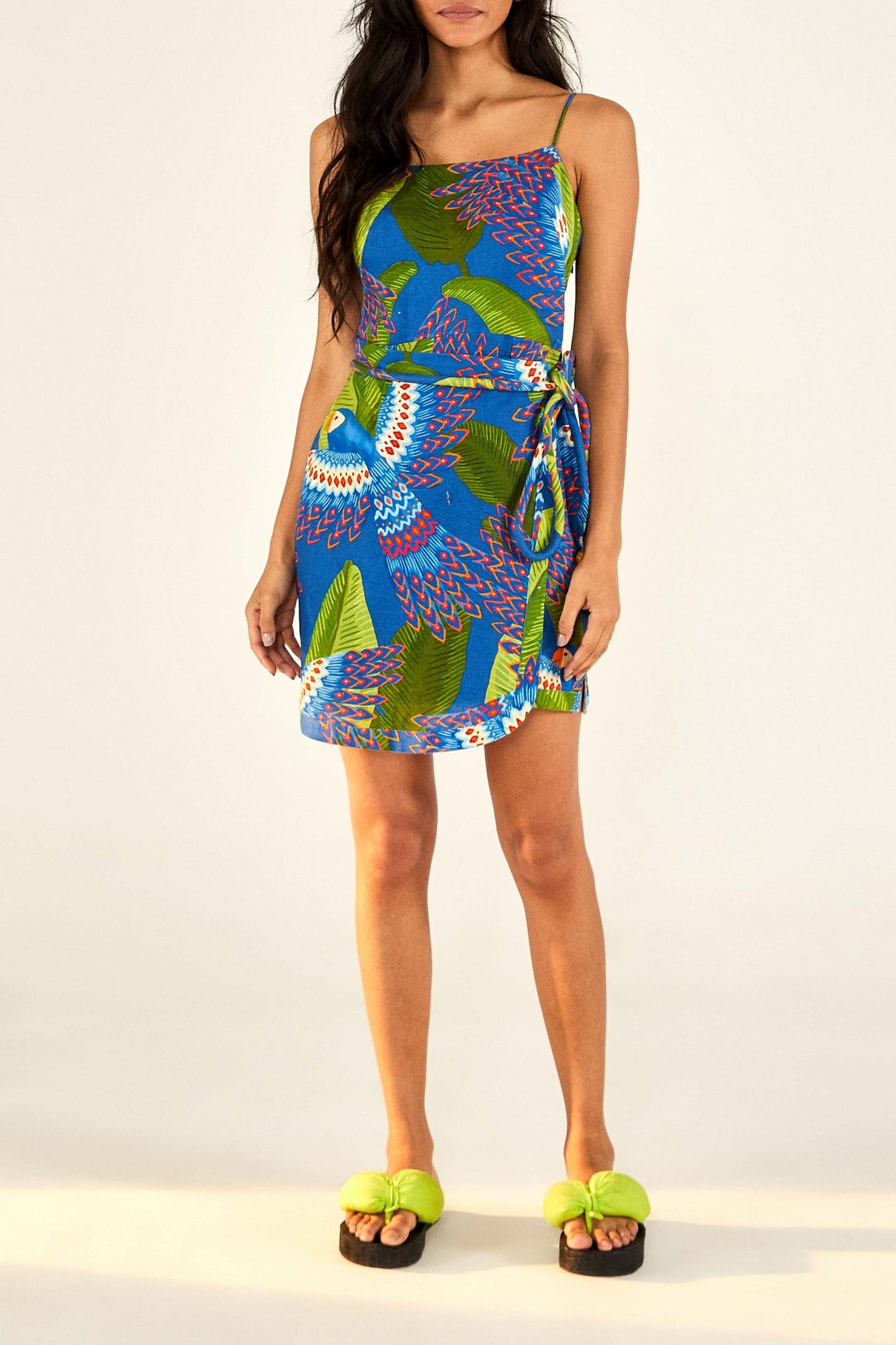 Robe courte Macaw en lin - Bleu