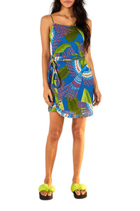 Robe courte Macaw en lin - Bleu