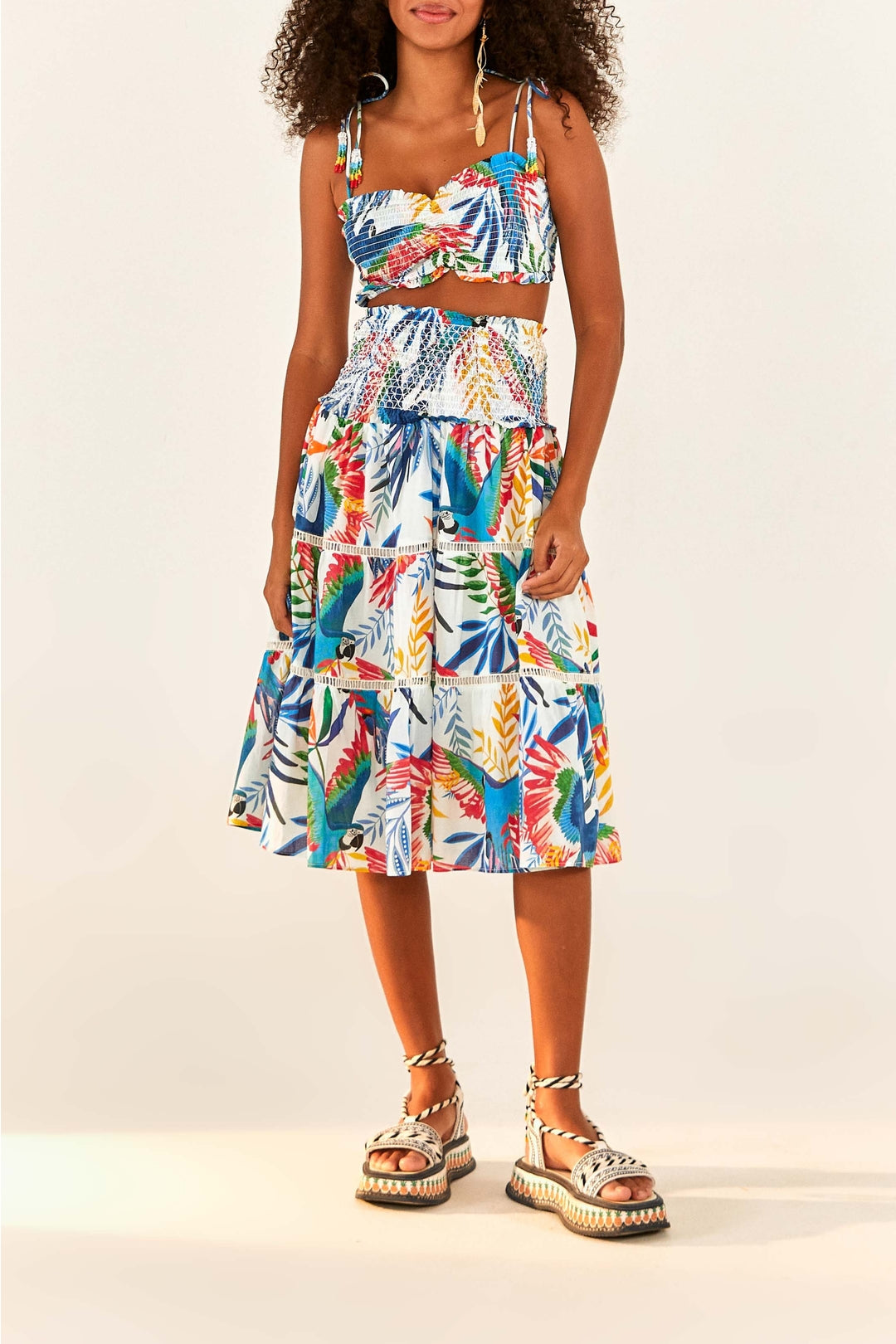 Jupe midi Vent Macaws en coton - Multicolore