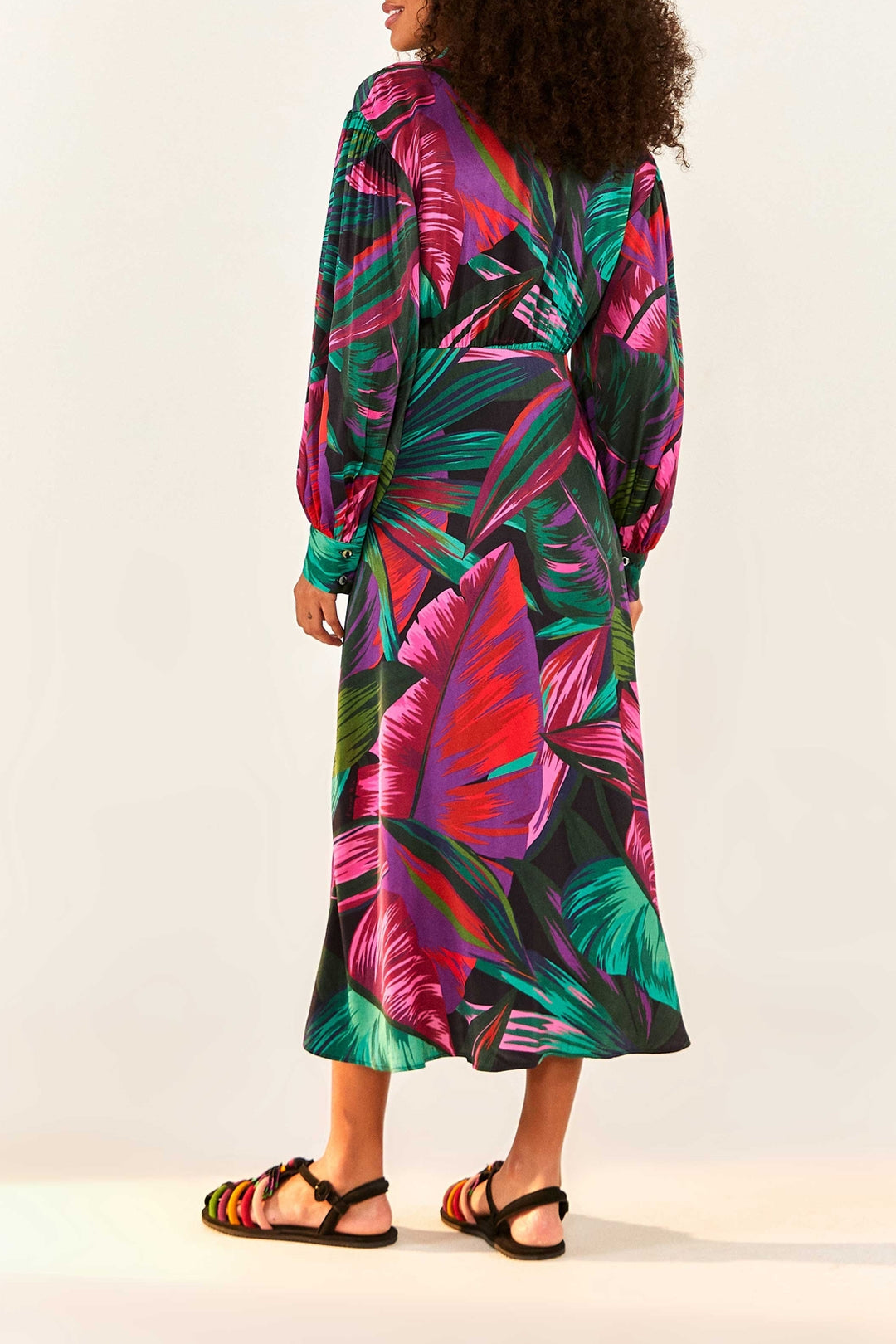 Robe midi Feuilles de minuit - Multicolore