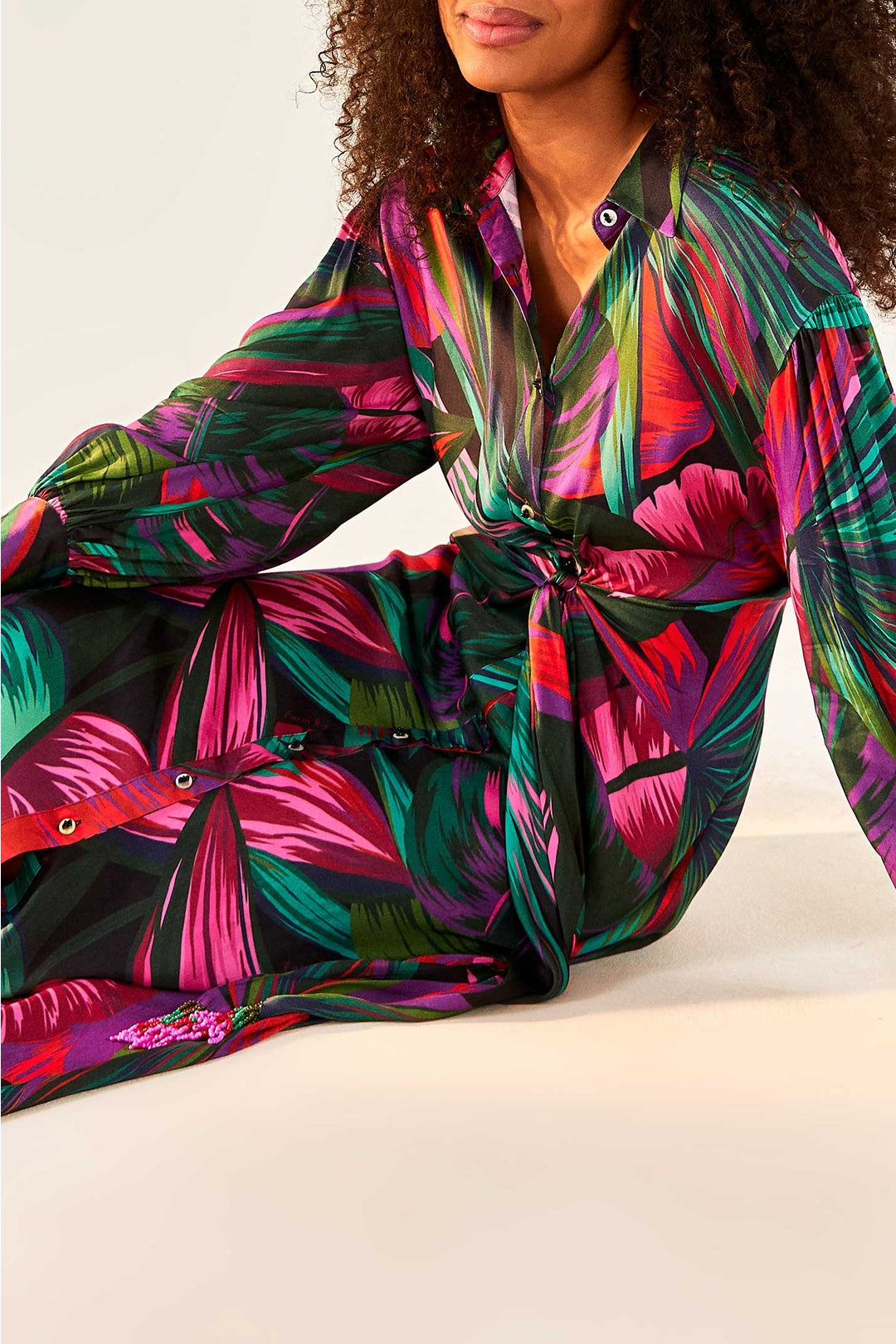 Robe midi Feuilles de minuit - Multicolore