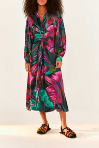 Robe midi Feuilles de minuit - Multicolore