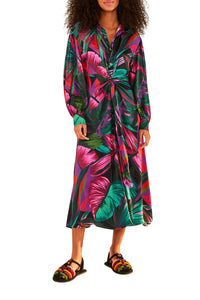 Robe midi Feuilles de minuit - Multicolore