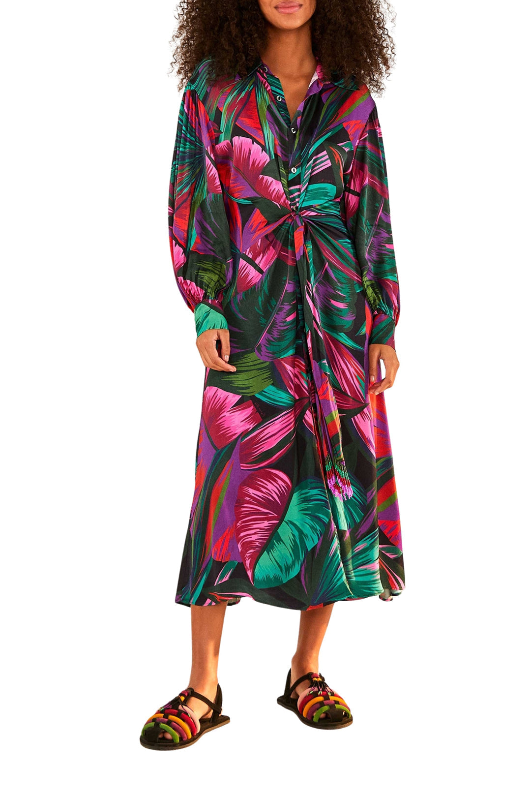Robe midi Feuilles de minuit - Multicolore