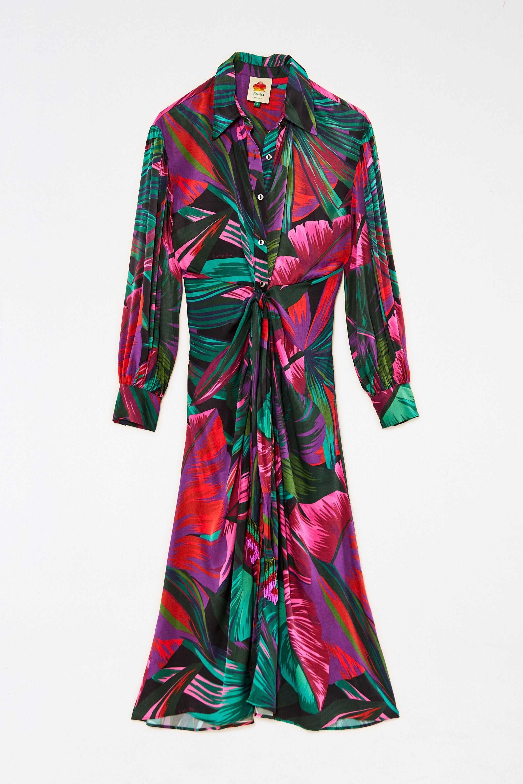 Robe midi Feuilles de minuit - Multicolore