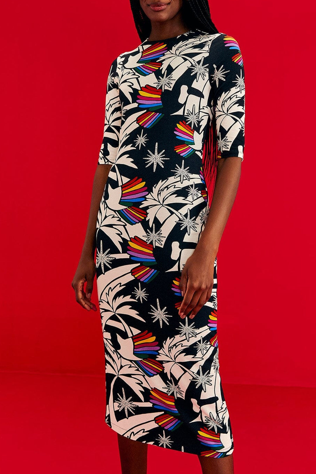 Robe midi Toucans Wave en jersey - Noir