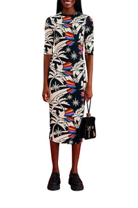 Robe midi Toucans Wave en jersey - Noir