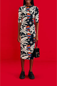 Robe midi Toucans Wave en jersey - Noir