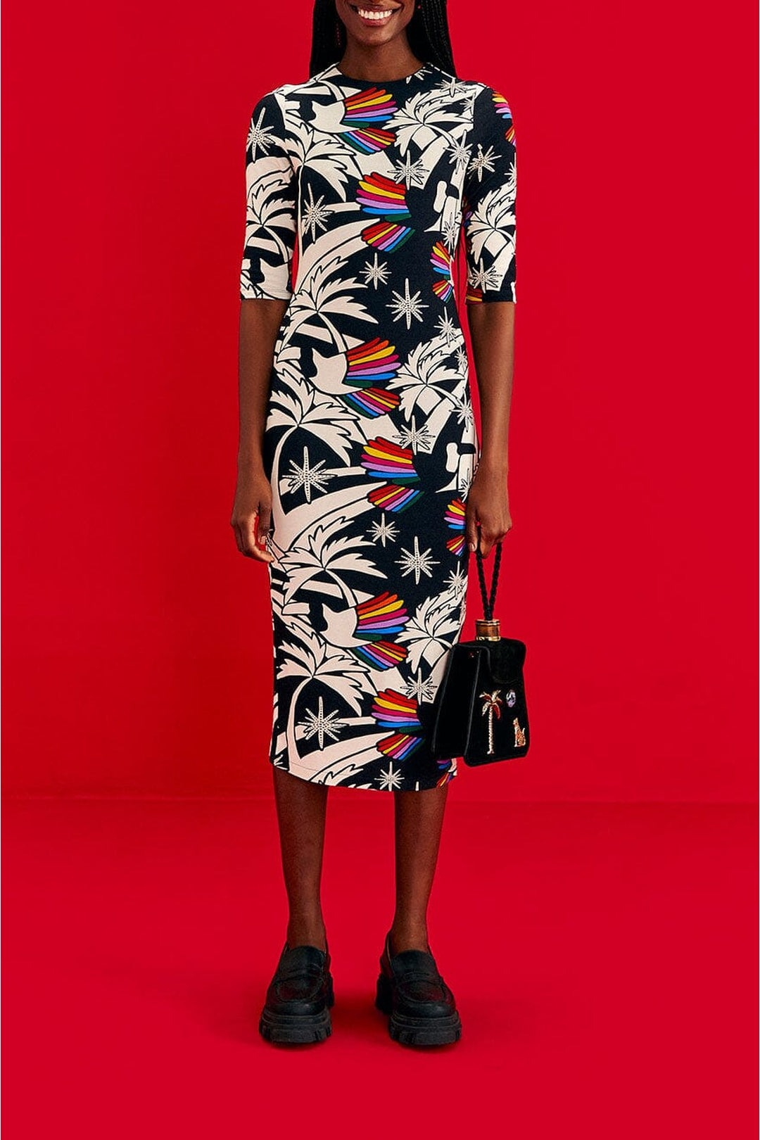Robe midi Toucans Wave en jersey - Noir