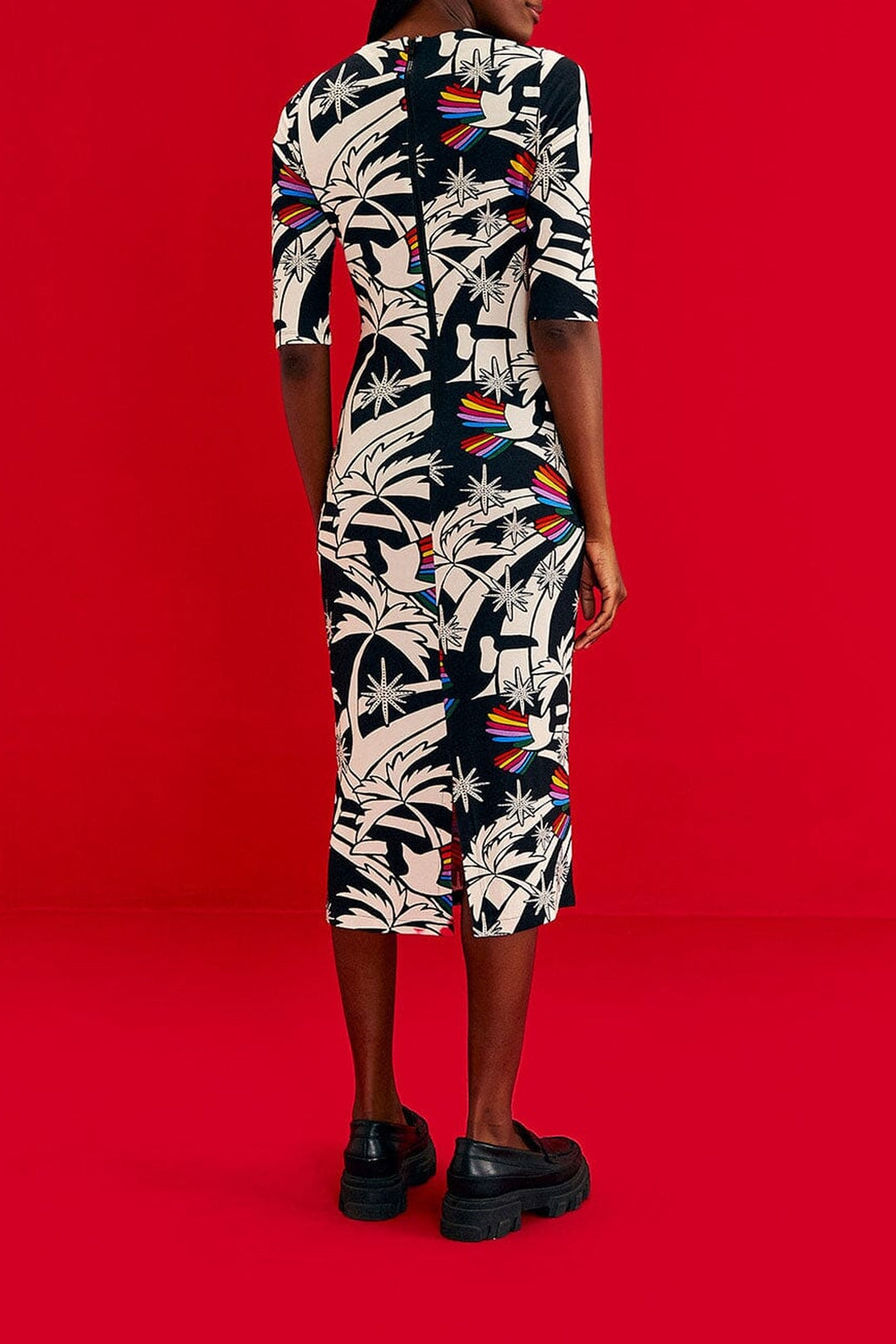 Robe midi Toucans Wave en jersey - Noir