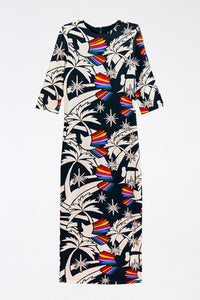 Robe midi Toucans Wave en jersey - Noir