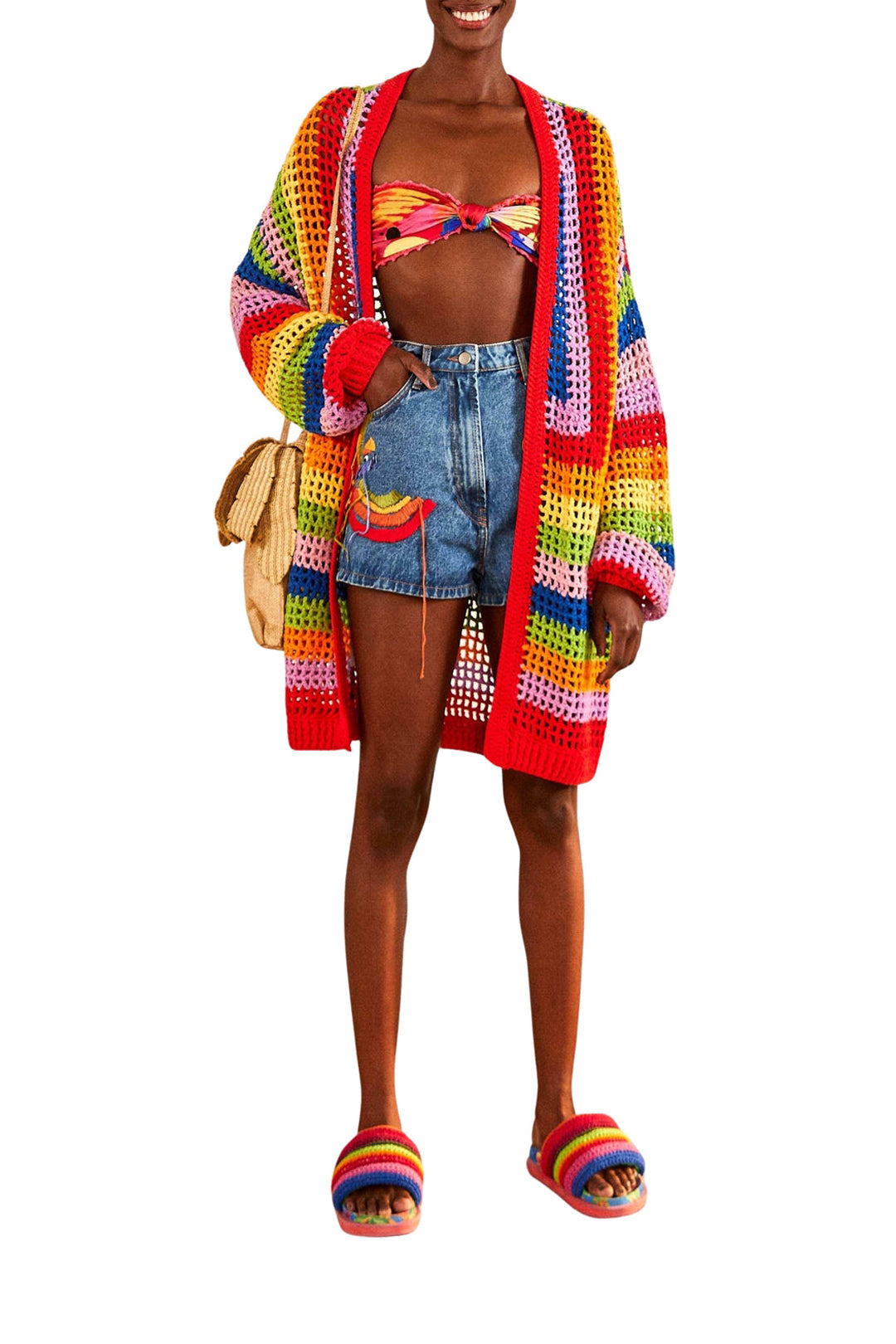 Short Colorful Birds en denim - Bleu
