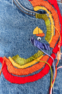 Short Colorful Birds en denim - Bleu