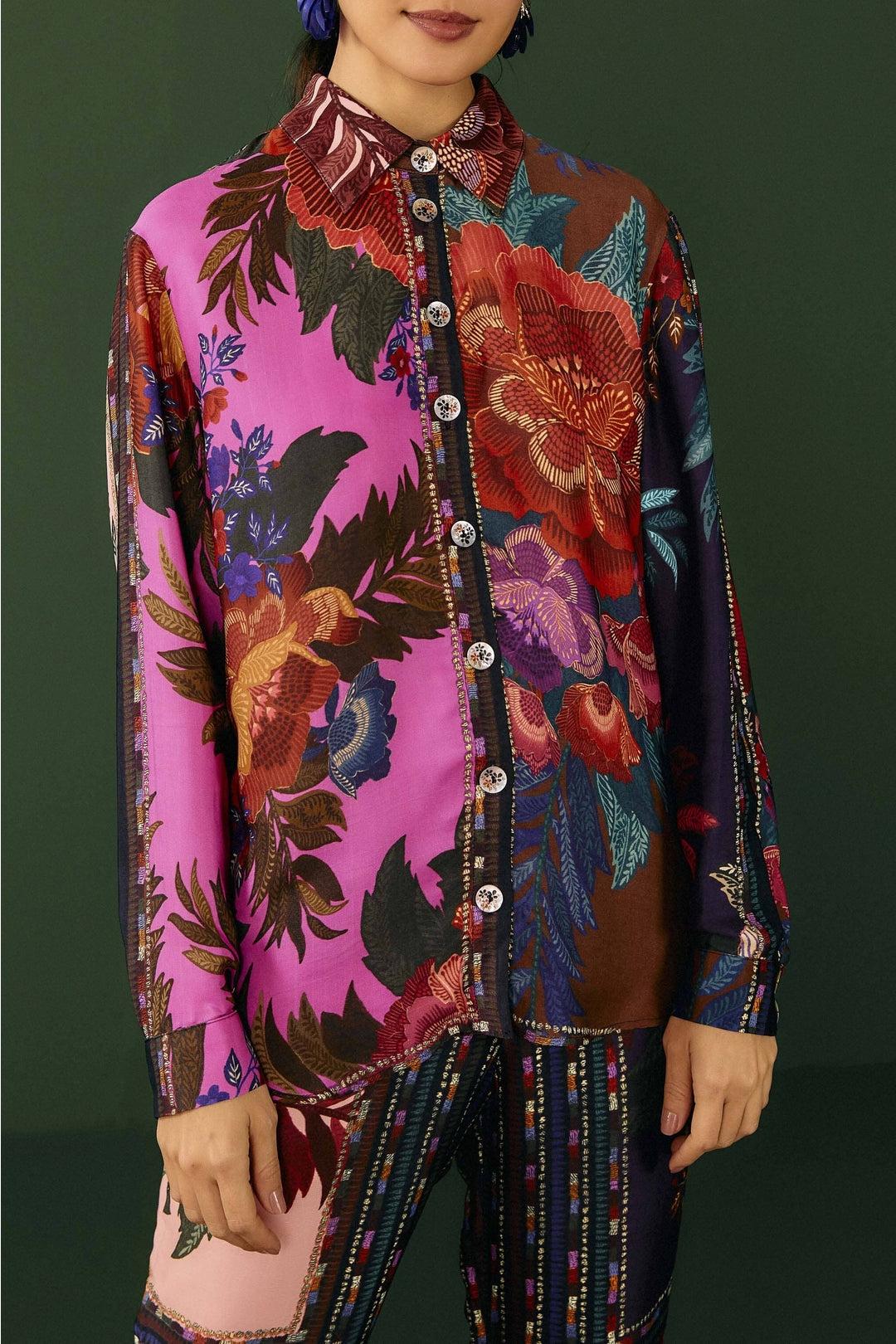 Chemise Flower Scarves à manches longues - Multicolore
