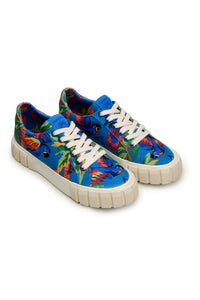 Baskets mules Blue Macaw à plateforme en coton - Bleu