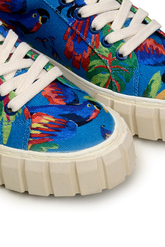 Baskets mules Blue Macaw à plateforme en coton - Bleu