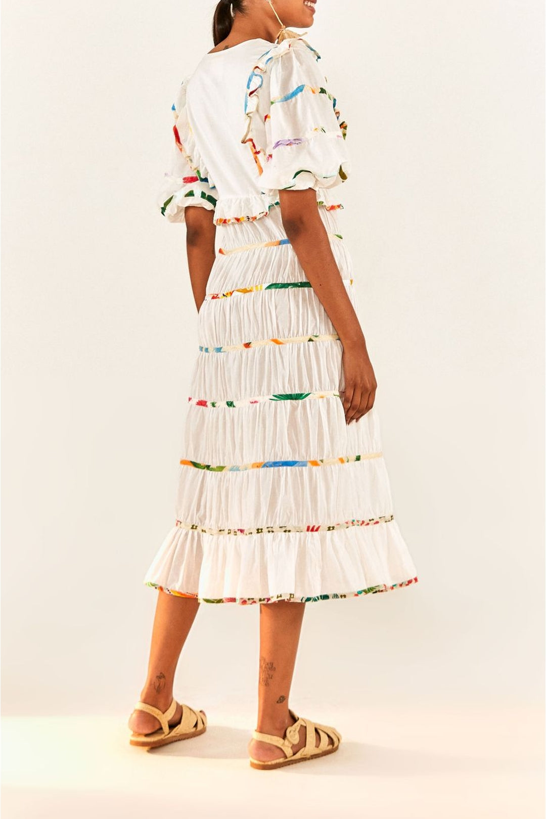 Robe midi à imprimés en coton - Blanc