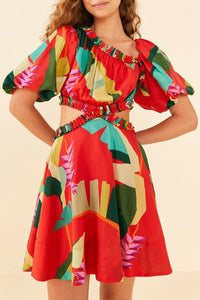 Robe courte Héliconia en coton - Rouge
