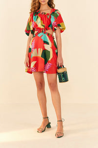 Robe courte Héliconia en coton - Rouge