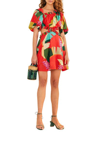 Robe courte Héliconia en coton - Rouge