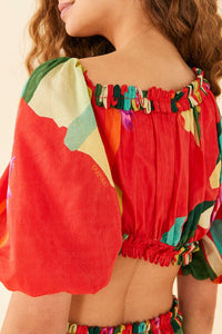 Robe courte Héliconia en coton - Rouge