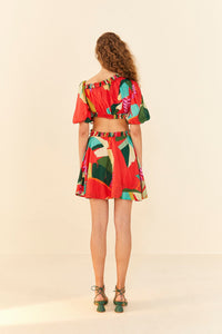 Robe courte Héliconia en coton - Rouge