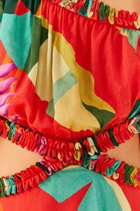 Robe courte Héliconia en coton - Rouge