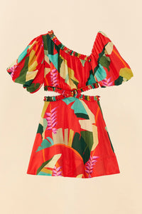 Robe courte Héliconia en coton - Rouge