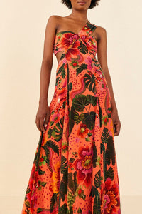 Robe longue Jardin fleuri - Orange
