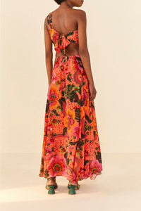 Robe longue Jardin fleuri - Orange