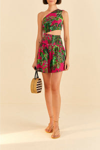 Robe courte Feuilles de rosier en lin - Rose
