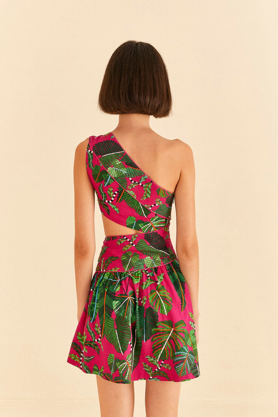Robe courte Feuilles de rosier en lin - Rose