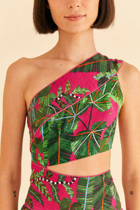 Robe courte Feuilles de rosier en lin - Rose