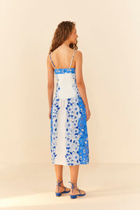 Robe midi Flower Stripes en lin - Bleu