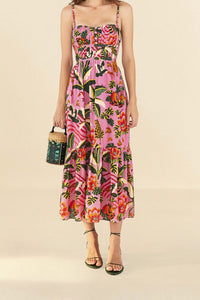 Robe longue Leopard Forest en coton - Rose