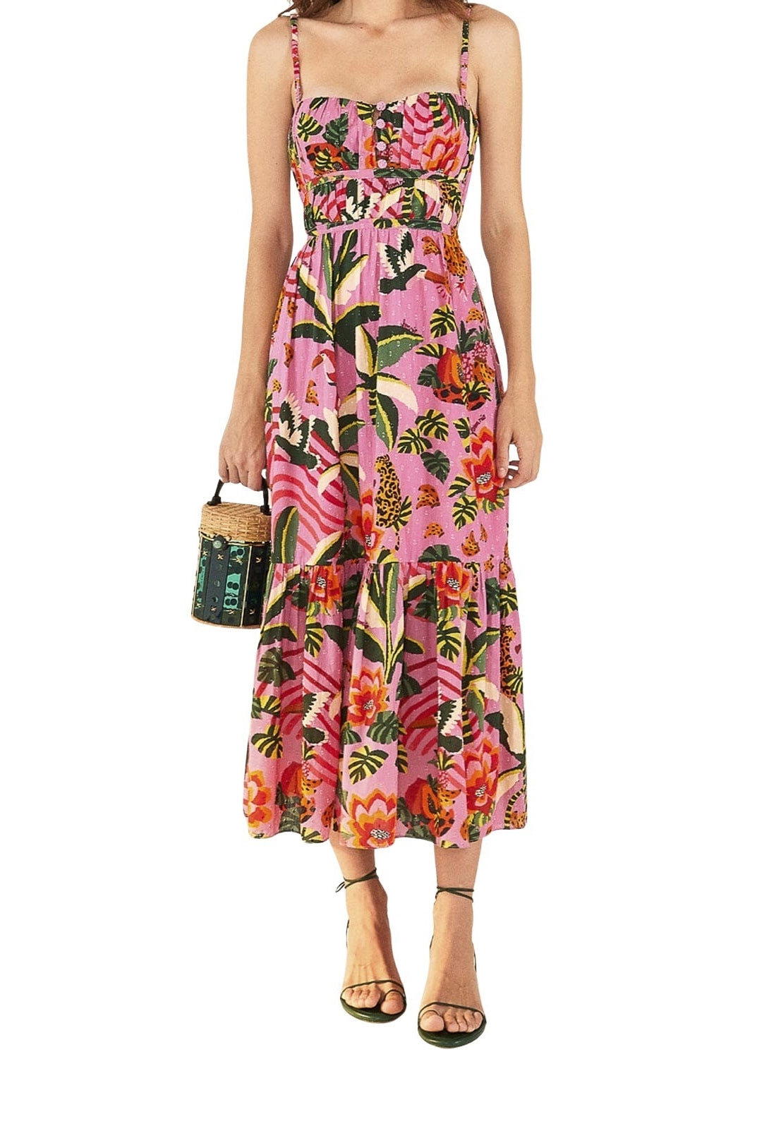 Robe longue Leopard Forest en coton - Rose