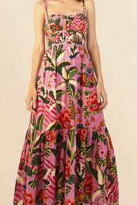 Robe longue Leopard Forest en coton - Rose