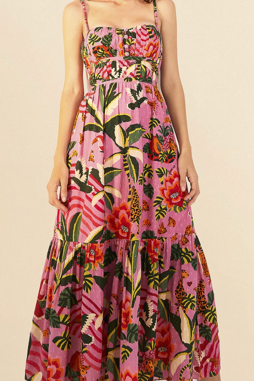 Robe longue Leopard Forest en coton - Rose